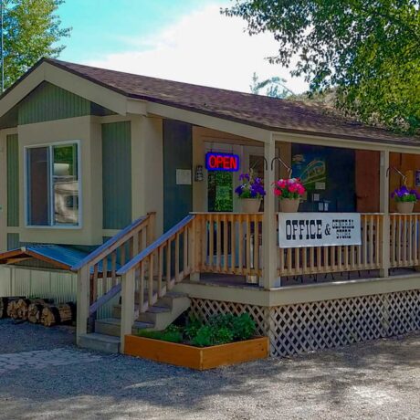 Riverbend RV Park office and general store nestled in the North Cascades, welcoming visitors with rustic charm.